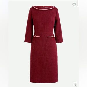 J. Crew Burgundy Boatneck Sheath Dress in textured tweed with Pink Trim 20